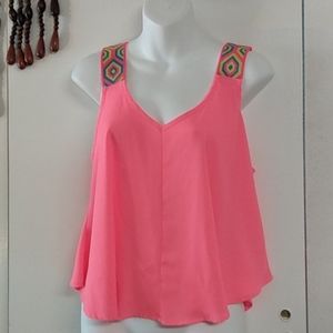 Brightest Neon Pink Summer Swing  Flare Tank Top